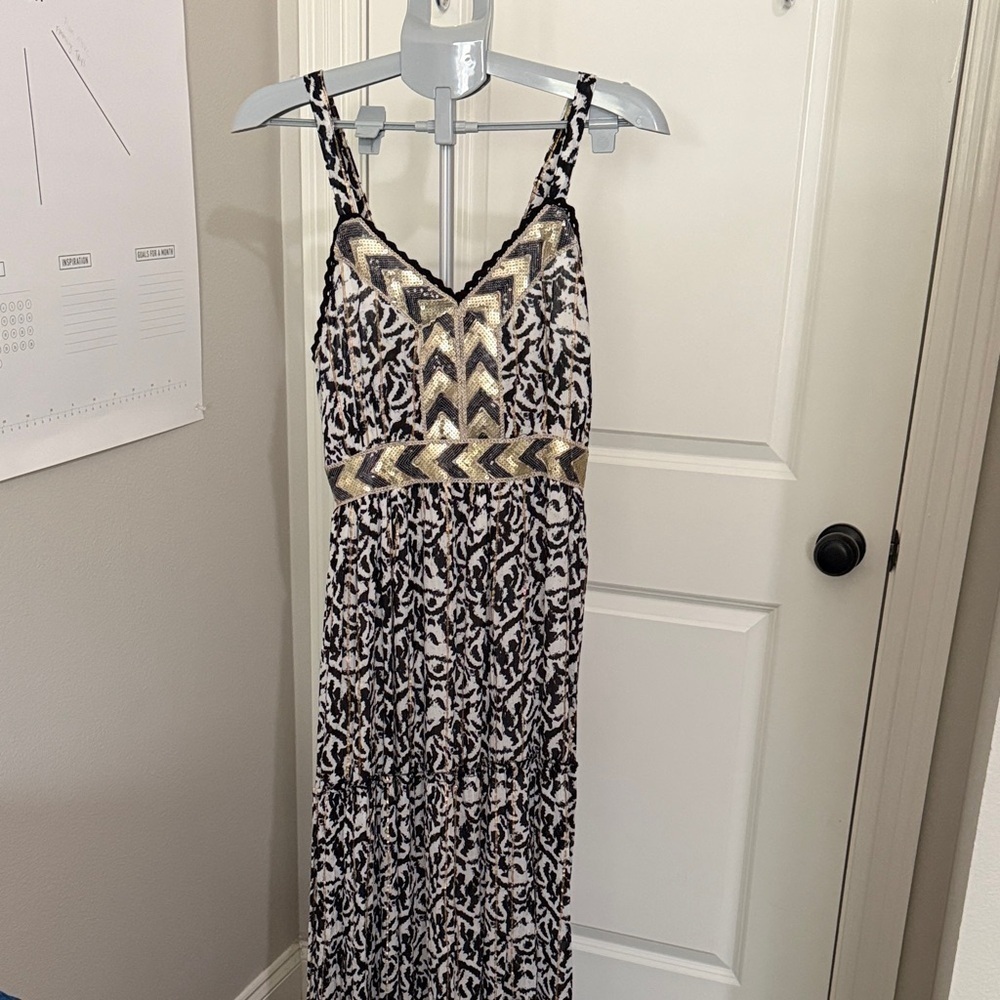 Anthropologie Me 2 Magic Black and white zebra Maxi Dress